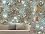 Baby Blue and Dark Gray Flower Pattern Medium Gray BG Seamless (WA - NPT0148)